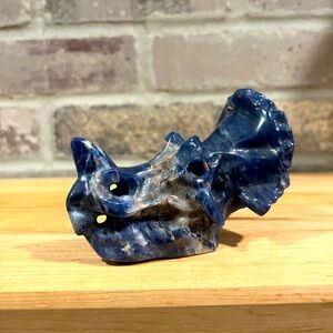 Lapis Triceratops Skull Carving